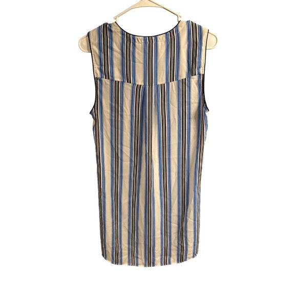 Striped Sleeveless Hi-Lo Tank Top By DR2 In Blue & Beige Size M - Picture 5 of 5